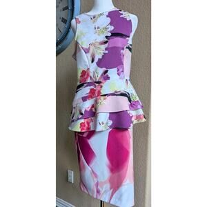 Worthington 2 Pc Sleeveless Top Pencil Skirt Set Peplum Watercolor Stretch L